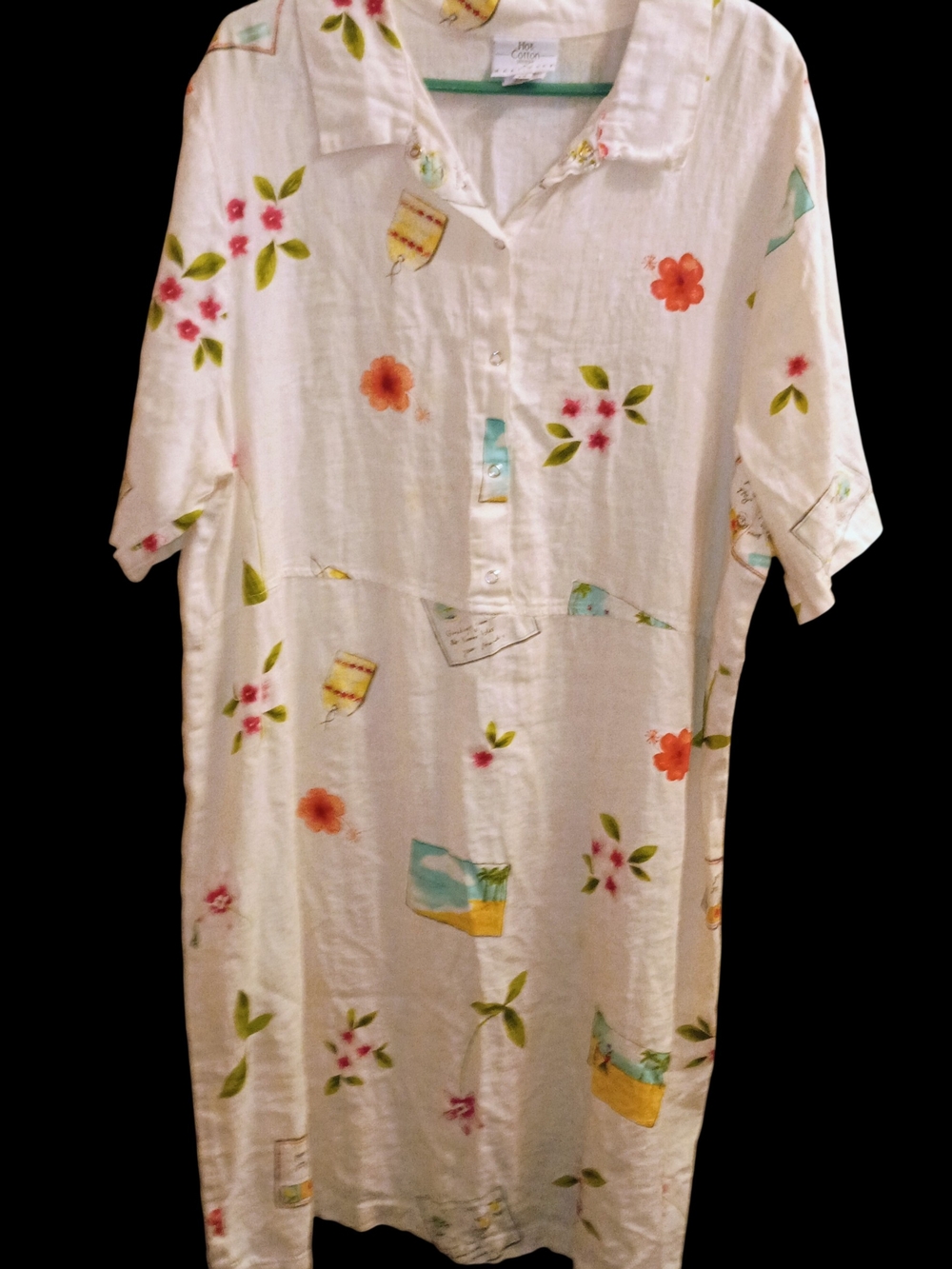 Vintage Hot Cotton By Marc Ware Sz 1X Pale Yellow 100% Linen Floral Shift Dress
